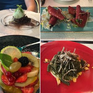 Dessert, bresaola and pasta at Ristorante Da Mario alla Fava in Venice