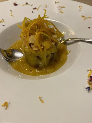 Rice Cake with Raisins and Orange Sauce at Ristorante Da Mario alla Fava in Venice