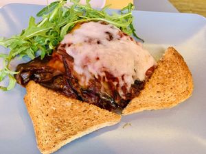 Eggplant parmigiana - and more toast...  at Il Vegano Bistrot in Florence