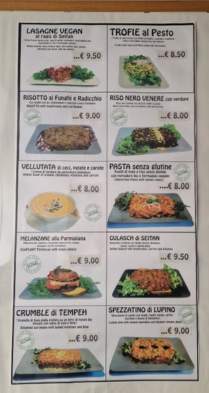 Menu at Il Vegano Bistrot in Florence