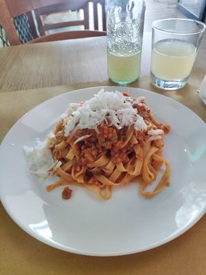 Soya Ragu tagliatelle at Il Vegano Bistrot in Florence
