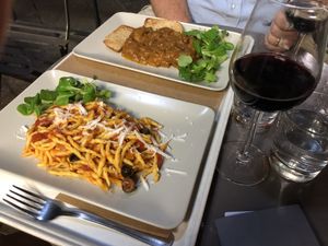 Amazing pasta on their patio at Il Vegano Bistrot in Florence