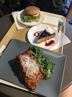 Quinoa burger, cheese cake and lasagna at Il Vegano Bistrot in Florence