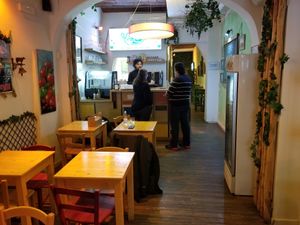 The order counter, menus on right hand wall. at Il Vegano Bistrot in Florence