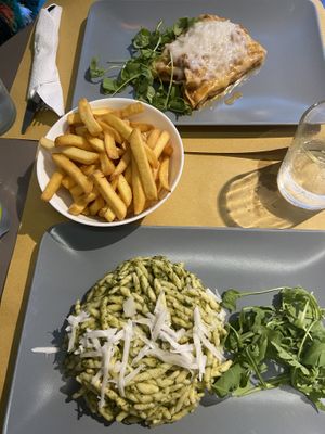 Pesto pasta and lasagna  at Il Vegano Bistrot in Florence