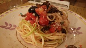 Raw spaghetti  at Il Borgo Verde in Frascati