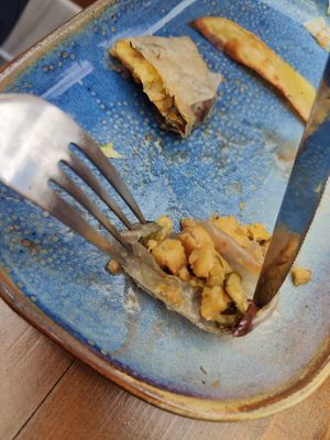 Rice paper with tampeh - amazing. at Il Borgo Verde in Frascati