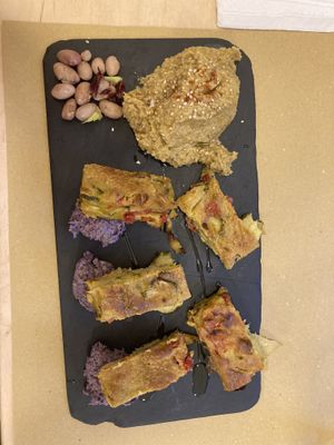 Hummus and Chickpea-Pie - so delicious!  at Rumi Bottega Organica in Rome