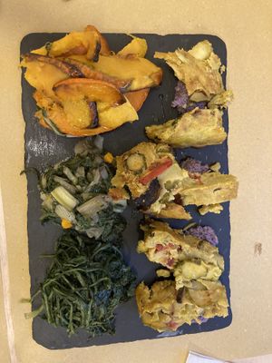 Chickpea-Pie & pumpkin & roasted Chicorée & spinachsalad  at Rumi Bottega Organica in Rome