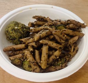 The pasta salad (6,5€) was great, the vegetable ball (2€) was quite plain. at Rumi Bottega Organica in Rome