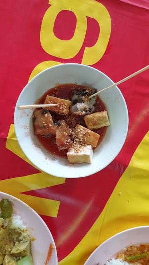 Fried tofu and fried rice cake (with black beans) in sweet chili sauce at Vegetarian Food - Rama VI Rd in Trang
