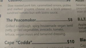 The Peacemaker vegan sandwich on menu at Soup Spoon Cafe in Lansing