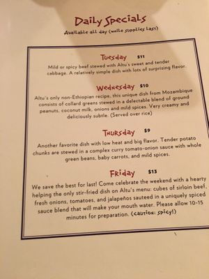 Menu at Altu's in East Lansing