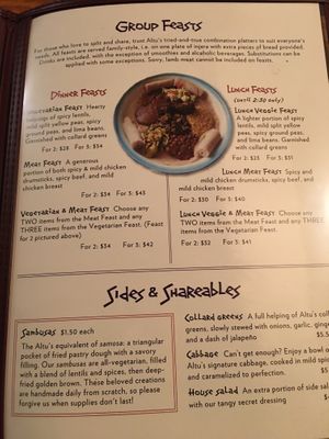 Menu at Altu's in East Lansing