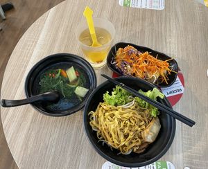 Mee Pok with Gyoza, and Fried Tofu with homemade chili🌶  at Greendot 绿一点 - Paya Lebar in Central Singapore