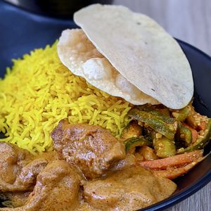 Lion Mane Mushroom Rendang with Turmeric Rice at Greendot 绿一点 - Paya Lebar in Central Singapore