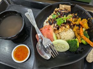 Crispy bean curd skin sesame rice set $9.90 😋 at Greendot 绿一点 - Paya Lebar in Central Singapore