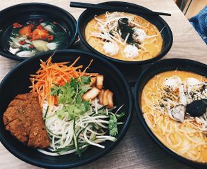 Laksa noodles and mushroom noodles  at Greendot 绿一点 - Paya Lebar in Central Singapore