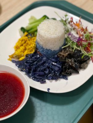 Organic rainbow brown rice set  at Kampung Senang EcoHarmony Cafe 轻安地球村 in Central Singapore