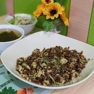 Vegan Toona Organic Brown Rice Set at Kampung Senang EcoHarmony Cafe 轻安地球村 in Central Singapore