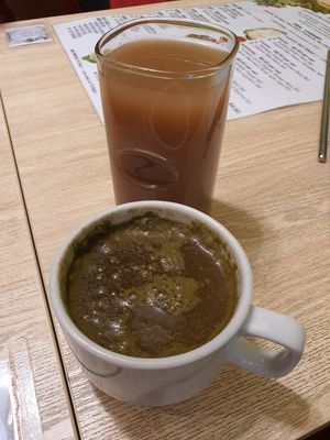 Enzyme drink and moringo tea at Kampung Senang EcoHarmony Cafe 轻安地球村 in Central Singapore