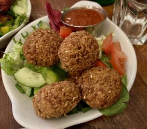 Falafel with spicy sauce  at Meze Meze in Edinburgh