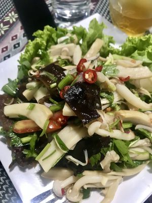 Mushroom salad (excellent!) at SuratThani Vegetarian in Surat Thani