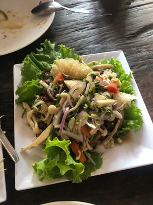 Mushroom salad at SuratThani Vegetarian in Surat Thani