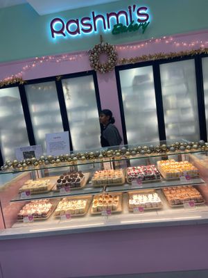 Clean & bright glass cases for viewing of selections at Rashmi's Bakery in Brampton