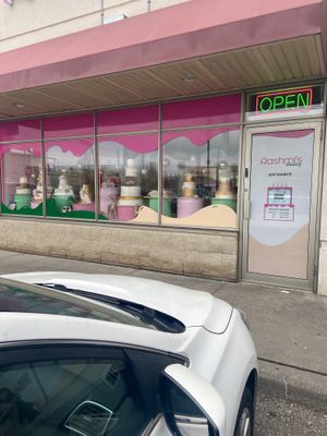 Front window of Rashmis cake shop  at Rashmi's Bakery in Brampton