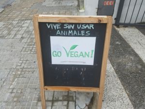 sign in front at Go Vegan in Montevideo