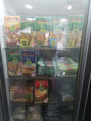 refrigerated vegan products at Go Vegan in Montevideo