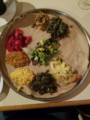 Vegetable Combination with Inguday Tibs and an extra order of collards. at Empress Taytu in Cleveland