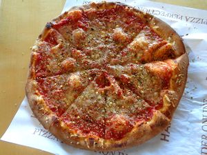 Rise Pie with classic dough, Italian tomato sauce, vegan cheese, crushed red pepper, oregano, garlic olive oil. at Rise Pies in Boardman