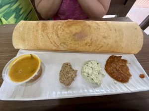 Dosas with curry, chutney, sambar   at Ananda Bhavan - Buffalo Rd in Central Singapore