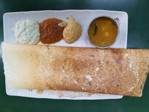 Breakfast Thosai plain with coconut chutney, onion chutney and chickpea. Yum! at Ananda Bhavan - Buffalo Rd in Central Singapore