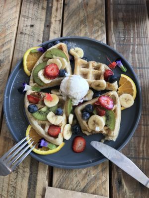 Gluten free waffles at Greenhouse Cafe in Caloundra