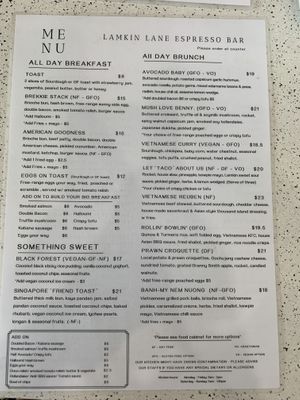 Menu   at Greenhouse Cafe in Caloundra