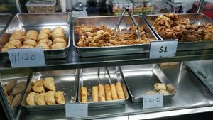 crispy fried stuff - spring rolls and curry puff at Mummy Yummy Stall in Central Singapore