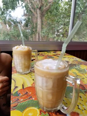 Blended coffee with coconut milk. So refreshing in the hot weather! at Soul Kitchen in Rishikesh