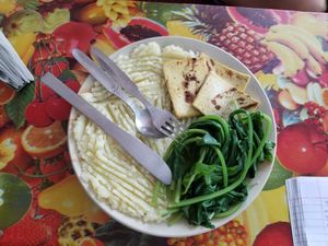 Mashed potato and tofu plate. Very good! at Soul Kitchen in Rishikesh