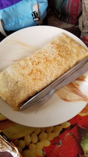 Oat pancake with banana, dates, and peanut butter at Soul Kitchen in Rishikesh