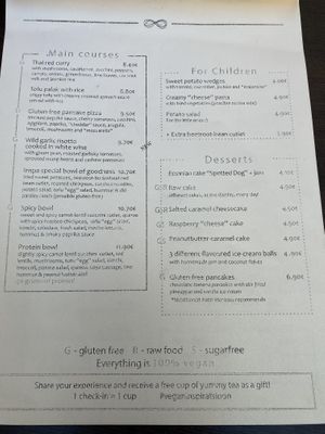 Menu at Vegan Inspiratsioon in Tallinn