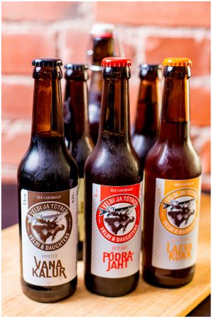 From the left 1. Veldi & Tütred Vana kalur Porter 7,1%, 2. Veldi & Tütred Põdrajaht Red ale, 3. Veldi & Tütred Laeva Kokk Belgian Ale 5,5% at Vegan Inspiratsioon in Tallinn