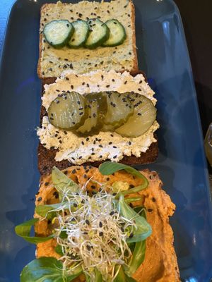 Toast with hummus and cottage cheeze at Vegan Inspiratsioon in Tallinn