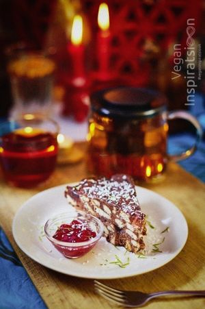 Estonian "Kirju koer " cake with homemade jam. at Vegan Inspiratsioon in Tallinn