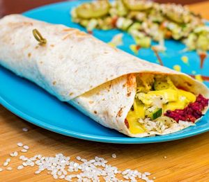 Vegan wrap for which you can choose beetroot, carrot or pumpkin cutlet. at Vegan Inspiratsioon in Tallinn