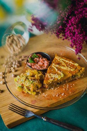 Quiche with coleslaw and hummus:) at Vegan Inspiratsioon in Tallinn