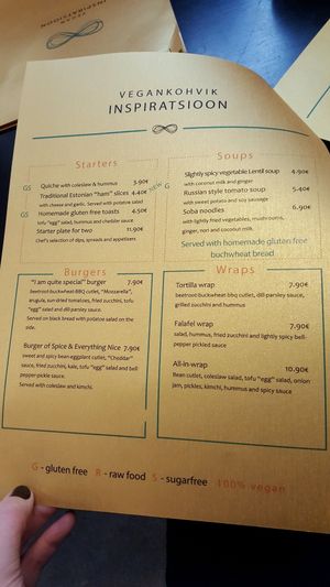 menu 1 at Vegan Inspiratsioon in Tallinn