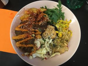 Spicy salad bowl with falafel  at Vegan Inspiratsioon in Tallinn